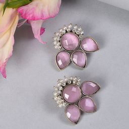SOHI Lavender & White Stone Studded Contemporary Studs Earrings-image-9