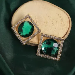SOHI Gold Plated Square Stone Studded Studs Earrings image 1