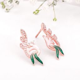 GIVA Rose Gold-Plated 925 Sterling Silver Stone-Studded Leaf Shaped Stud Earrings-image-32