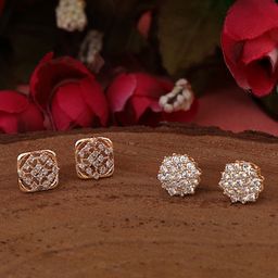 ZINU Rose Gold-Plated Cubic Zirconia Studded Circular Studs Earrings-22