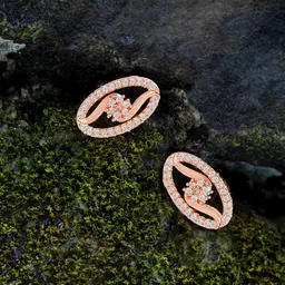 ZINU Rose Gold Cubic Zirconia Studded Oval Studs Earrings-image-57