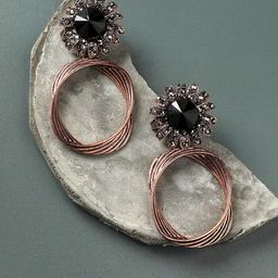 SOHI Gold-Plated Artificial Stones Contemporary Drop Earrings-12
