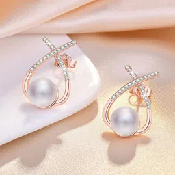Jewels Galaxy Rose Gold-Plated American Diamond-Studded Contemporary Studs Earrings-image-28