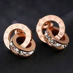 Jewels Galaxy Rose Gold-Plated Contemporary CZ Studded Studs Earrings-5