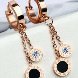 Jewels Galaxy Rose Gold-Plated CZ Studded Contemporary Drop Earrings-17