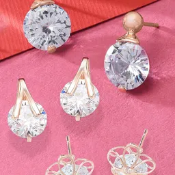 Zaveri Pearls Set of 3 Rose Gold Contemporary Studs Earrings-4