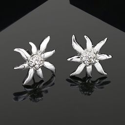 Estele Rhodium-Plated Floral Stud Earrings-23