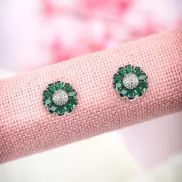 Priyaasi Silver-Toned & Green Contemporary Studs Earrings-7