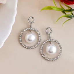 VOJ Sliver-Plated Circular Drop Earrings image 3