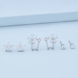 Kushal's Fashion Jewellery 3Pcs Rhodium Plated Contemporary Studs Earrings-24