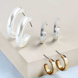 AMI Set Of 3 Gold-Plated & White Circular Half Hoop Earrings-82