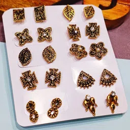 FEMMIBELLA Set Of 10 Oxidized Stud Earrings-4