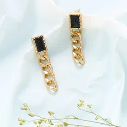 justpeachy Gold-Toned & Black Contemporary Drop Earrings-picture-33