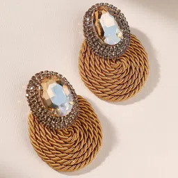 DressBerry Gold Plated Stone-Studded Contemporary Drop Earrings-image-21