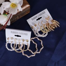 DressBerry Gold-Toned & White Set Of 12 Gold-Plated Contemporary Studs Earrings-16
