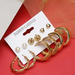 DressBerry Set Of 6 Gold-Plated Contemporary Studs Earrings-2