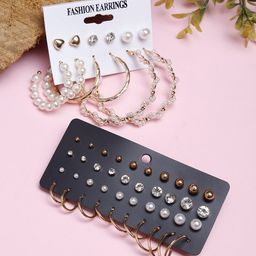 DressBerry Set Of 26 Gold-Plated Contemporary Studs Earrings-23