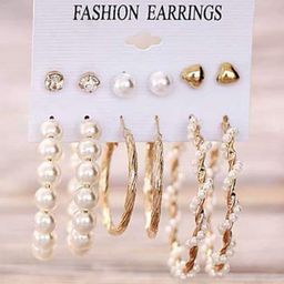 DressBerry Gold-Toned & White Set Of 6 Gold-Plated Contemporary Studs Earrings-15