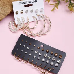 DressBerry Set Of 26 Gold-Plated Contemporary Studs Earrings-6