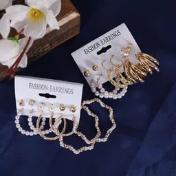 DressBerry Set Of 12 Gold-Plated Contemporary Studs Earrings-10
