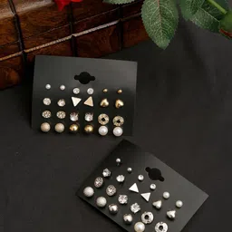 DressBerry Set Of 24 Gold-Plated Contemporary Studs Earrings-14