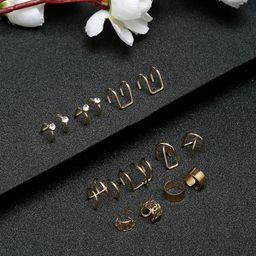 DressBerry Set Of 12 Gold-Plated Contemporary Earrings-32