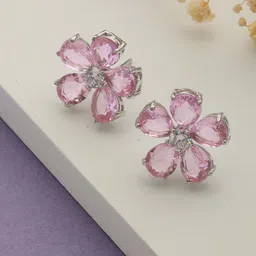 Saraf RS Jewellery Silver-Plated Zircon Contemporary Stud Earrings-35