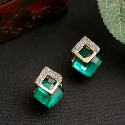 YouBella Green Gold-Plated Diamond Shaped Studs Earrings-26