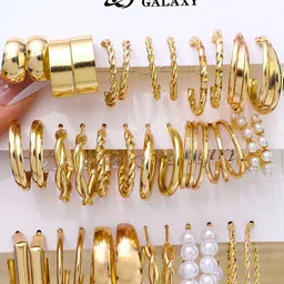 Jewels Galaxy Set of 18 Gold Plated Half Hoop Earrings-27