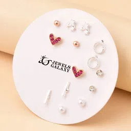 Jewels Galaxy Set Of 7 Silver-Plated Contemporary Studs Earrings-image-72