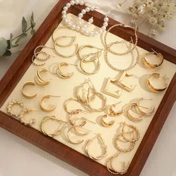 Jewels Galaxy Set of 18 Gold Plated Half Hoop Earrings-37