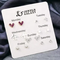 Jewels Galaxy Set Of 7 Gold-Plated Crystals Contemporary Stud Earrings-9