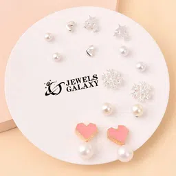 Jewels Galaxy Set Of 7 Silver-Plated Crystals Contemporary Stud Earrings-picture-18