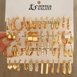 Jewels Galaxy Set of 24 Gold Plated Half Hoop Earrings-10