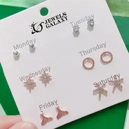 Jewels Galaxy Set of 6 Rose Gold-Plated Contemporary Studs Earrings-17