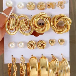 Jewels Galaxy Set Of 11 Gold-Plated Beaded Contemporary Studs Earrings-46