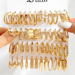 Jewels Galaxy Set of 24 Gold Plated Half Hoop Earrings-23