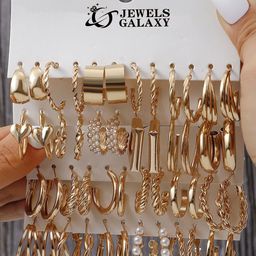 Jewels Galaxy Set of 24 Gold Plated Half Hoop Earrings-39