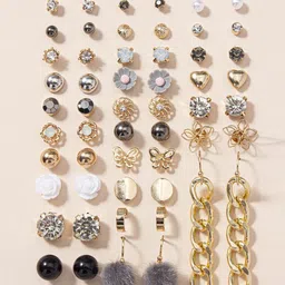 Jewels Galaxy Set Of 30 Crystals & Pearl Beaded Contemporary Stud Earrings-12