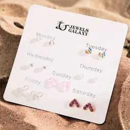 Jewels Galaxy Set of 7 Silver-Plated Contemporary Studs Earrings-7