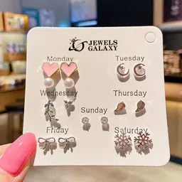 Jewels Galaxy Set Of 7 Silver-Plated Contemporary Studs Earrings-image-21