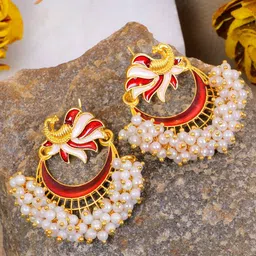 Crunchy Fashion Gold-Plated Peacock Shaped Chandbalis-19