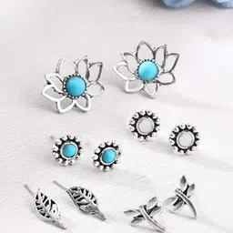 Yellow Chimes Set Of 5 Silver-Plated Contemporary Studs Earrings-55