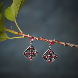 Bamboo Tree Jewels Silver-Plated Stone-Studded Contemporary Drop Earrings-image-8