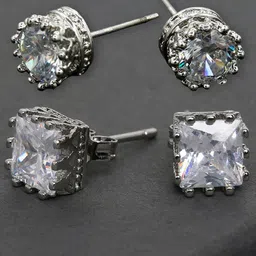 OOMPH Set Of 2 Square Cubic Zirconia Studs Earrings image 1
