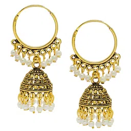 Shining Jewel - By Shivansh Gold-Plated Contemporary Jhumkas Earrings-image-35