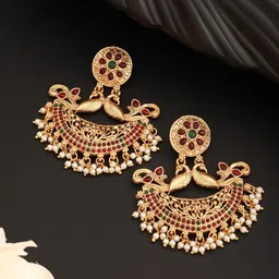 Saraf RS Jewellery Gold-Plated American Diamond Studded Jhumkas-24