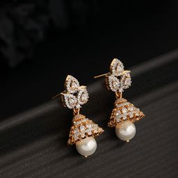 Saraf RS Jewellery Gold-Plated American Diamond Studded Jhumkas-17