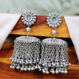 Crunchy Fashion Silver-Plated Contemporary Jhumkas-image-90