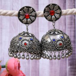 Crunchy Fashion Silver-Plated Dome-Shaped Jhumkas-image-77